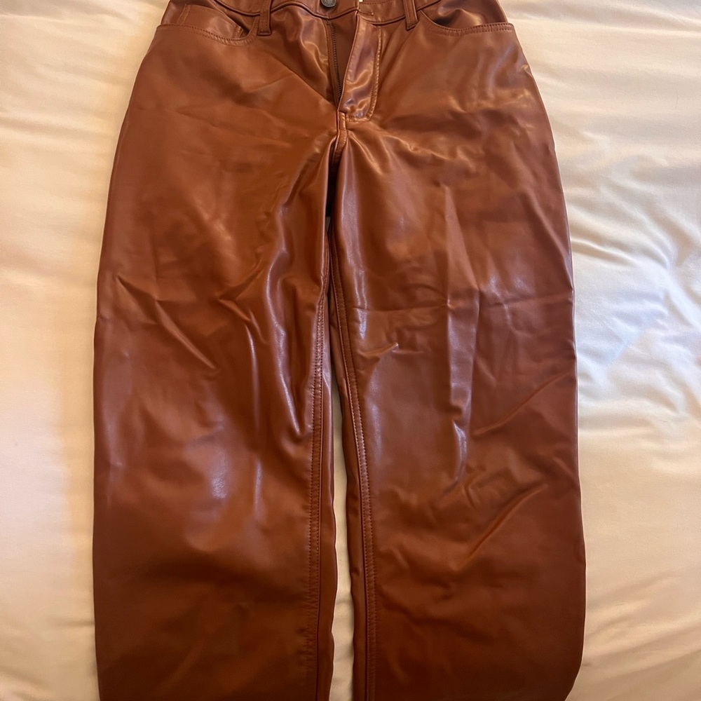 Abercrombie & Fitch Brown Straight Leg Leather Pants